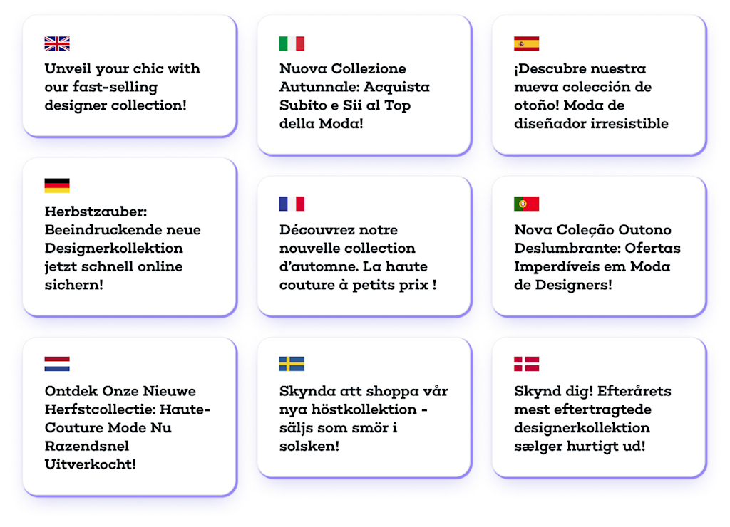 Beispiel für die Sprachoptionen des KI-Textgenerators