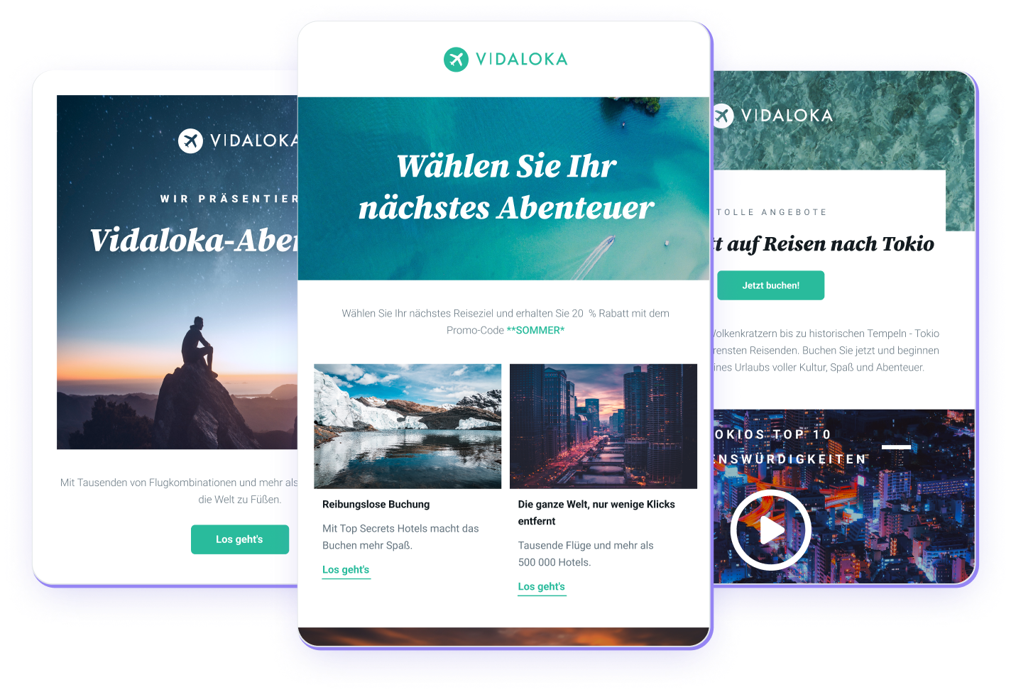 Mehrere E-Mail-Vorlagen zeigen, dass Mailjet ein leistungsstarker E-Mail-Editor ist.