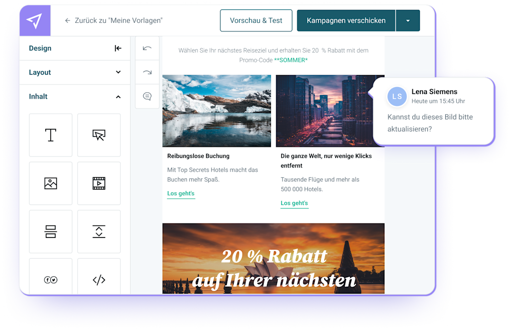 Eine Anfrage, die über die Mailjet-Funktion zur Echtzeit-Zusammenarbeit erstellt wurde.