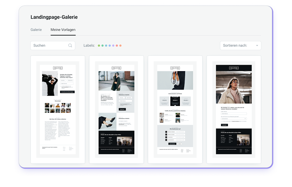 Vorlagengalerie für Landingpages, die mit Mailjet erstellt wurden
