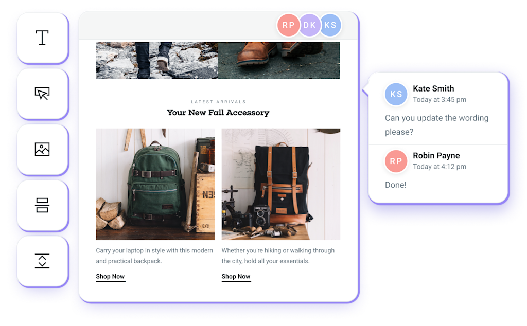 The collaboration feature on Mailjet's email editor.
