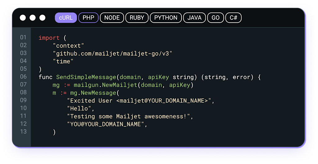 SMTP configuration.
