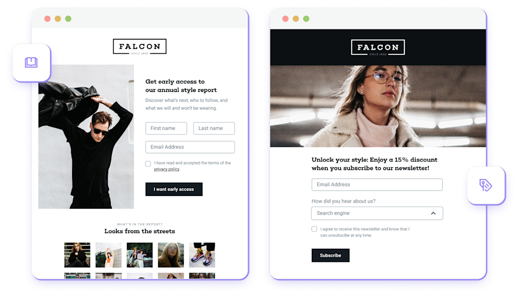 Side by side view of gated content with sign up forms