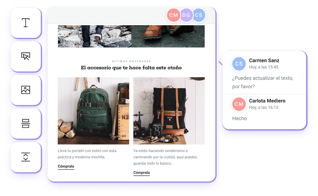 La función de Colaboración del Editor de emails de Mailjet.
