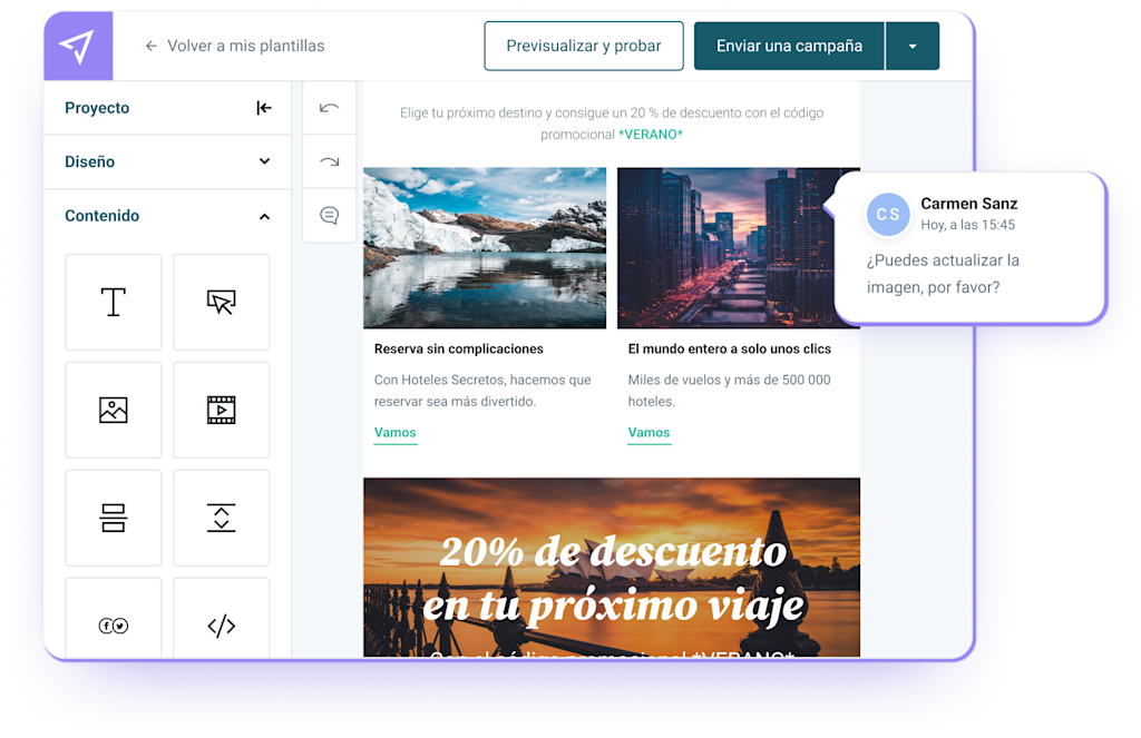 Una petición mediante la función de colaboración de Mailjet.