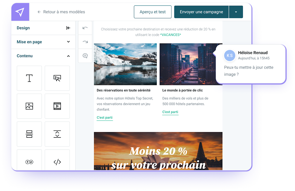 Une demande effectuée via la fonctionnalité collaborative de Mailjet.