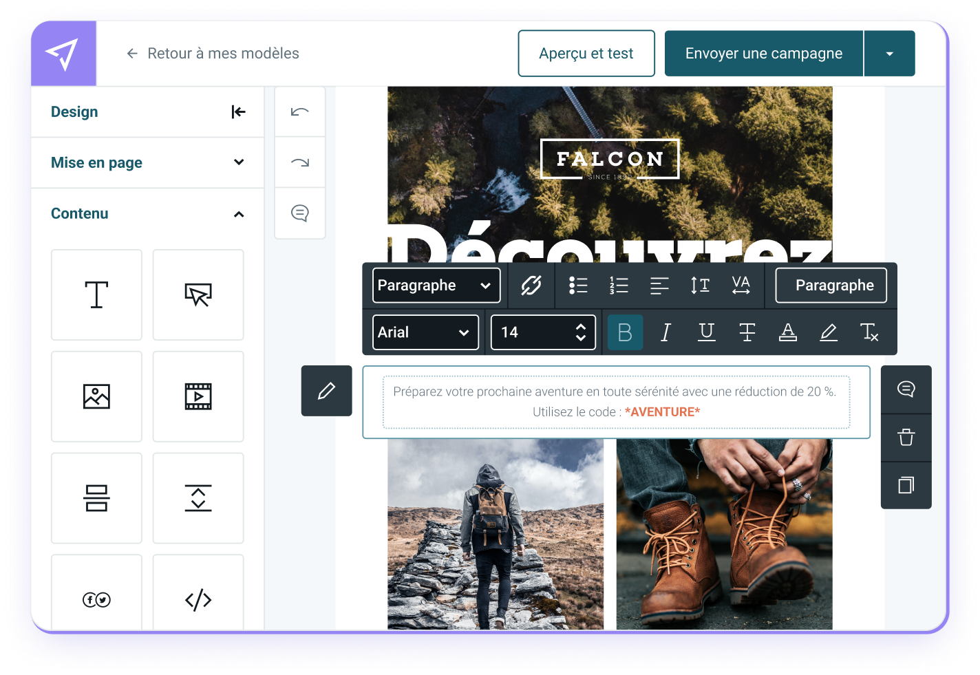 L’outil de création d’emails de Mailjet est intuitif et collaboratif.
