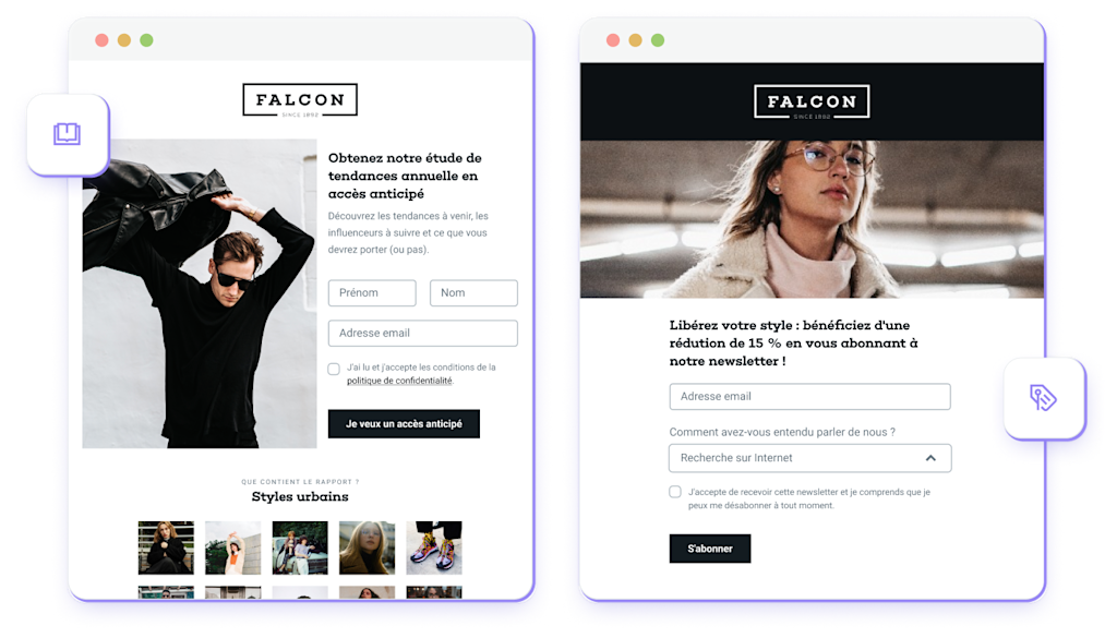 Comparaison côte à côte de contenu protégé par des formulaires d'inscription