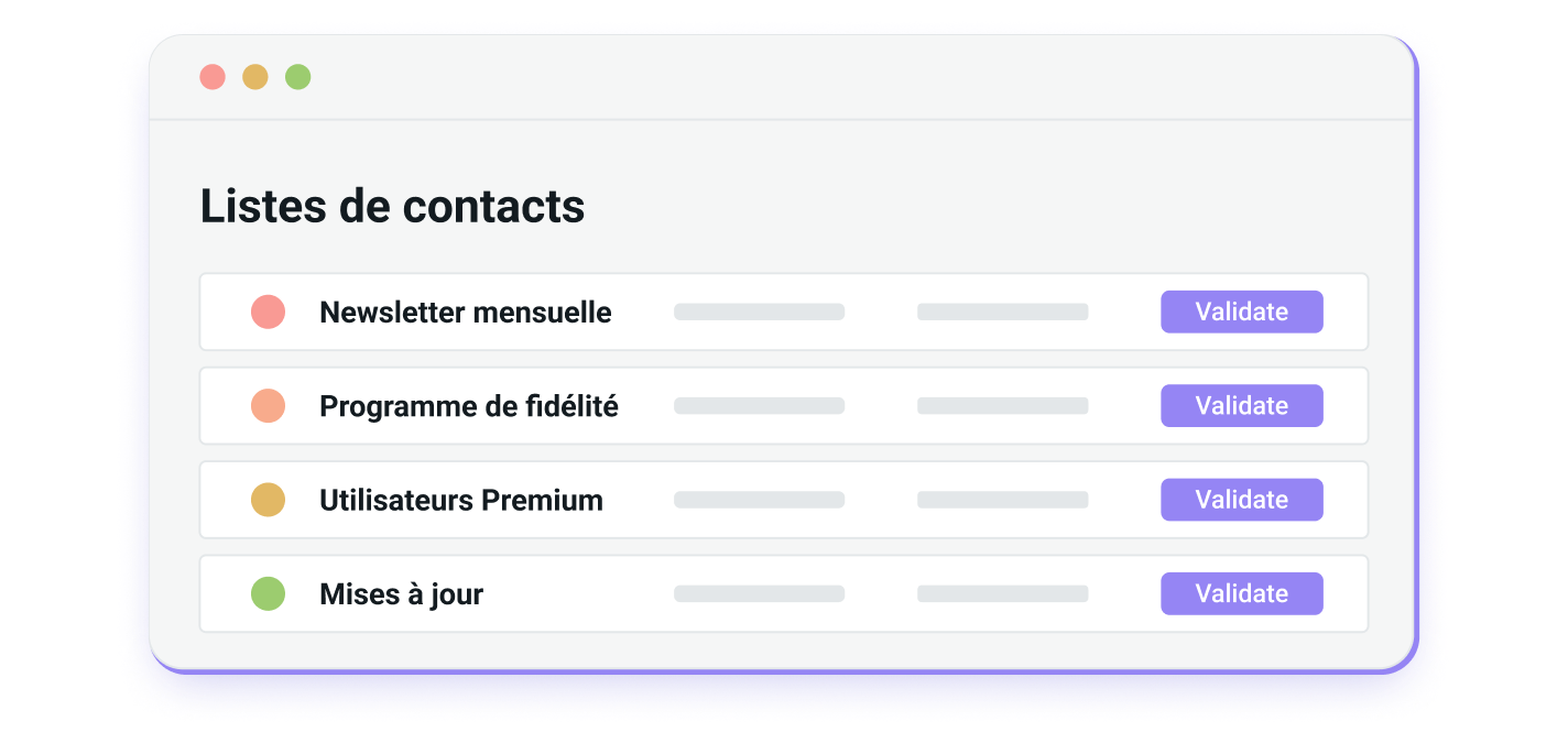 Une liste de contacts avec possibilité de validation