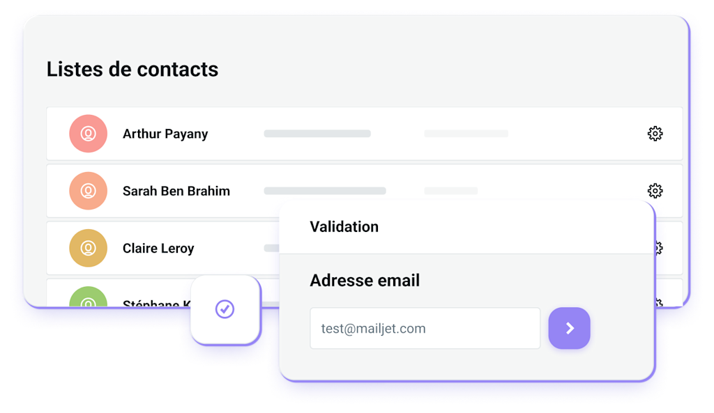 Liste de contacts avec formulaire de validation.